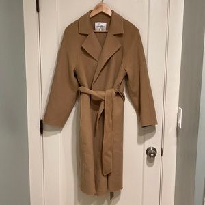NWT Gentle Herd 100% wool belted wrap knee length overcoat trench coat XS